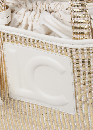 Small metallic raffia-effect tote bag