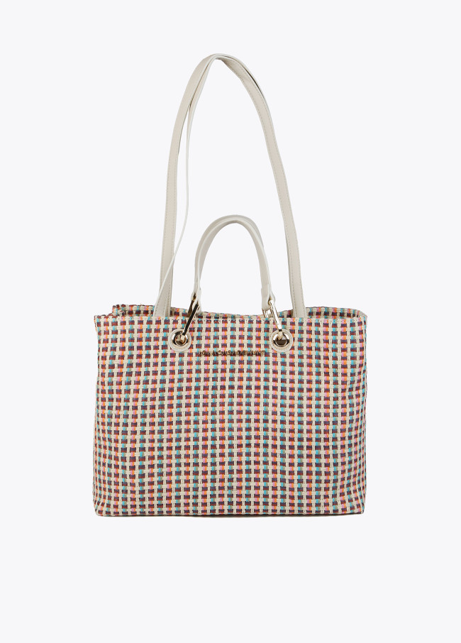 Multicoloured raffia-effect bag