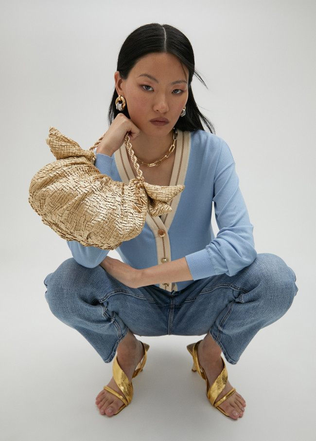 Mini satin bag with side ties