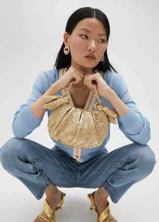 Mini borsa satinata con fiocchi laterali