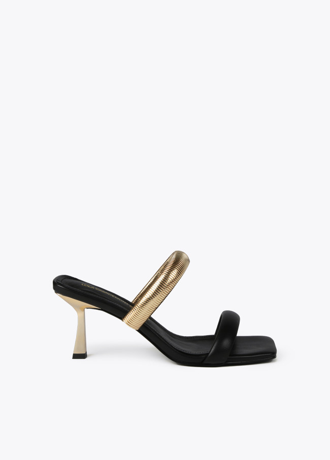 Heeled sandals with metallic strap