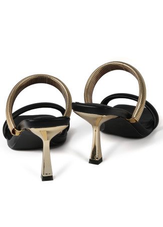 Heeled sandals with metallic strap