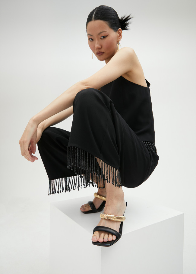 Heeled sandals with metallic strap