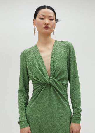 Long dress with draped neckline