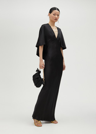 Vestido comprido com mangas capa