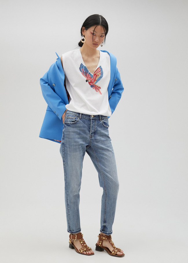 Camiseta pájaro con pedrería