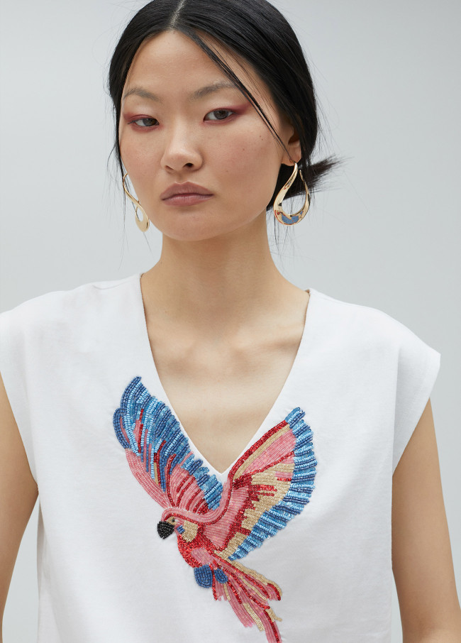 T-shirt oiseau avec strass