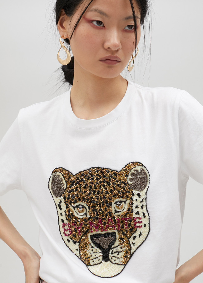 T-shirt with rhinestone lion