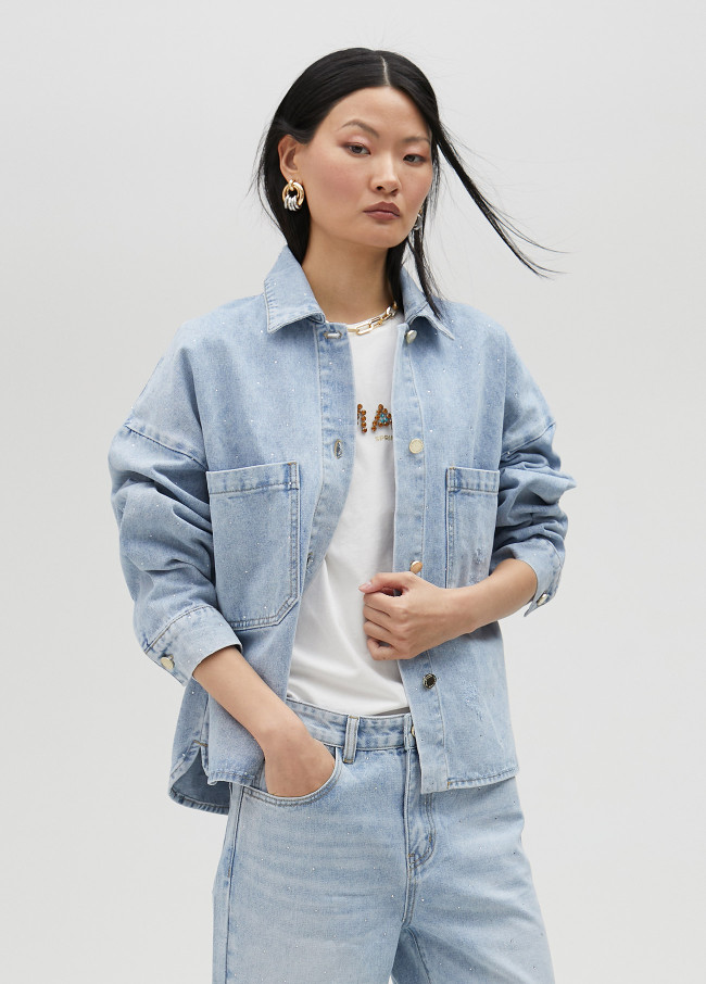 Denim jacket with rhinestones