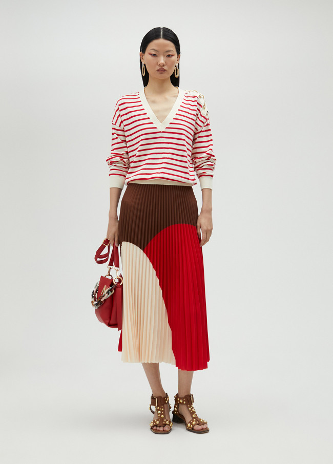 Three-tone pleated skirt