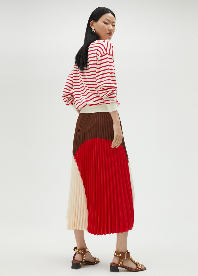 Three-tone pleated skirt