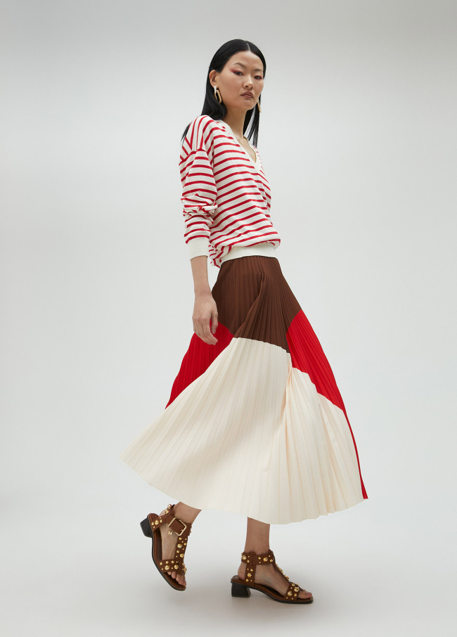 Three-tone pleated skirt