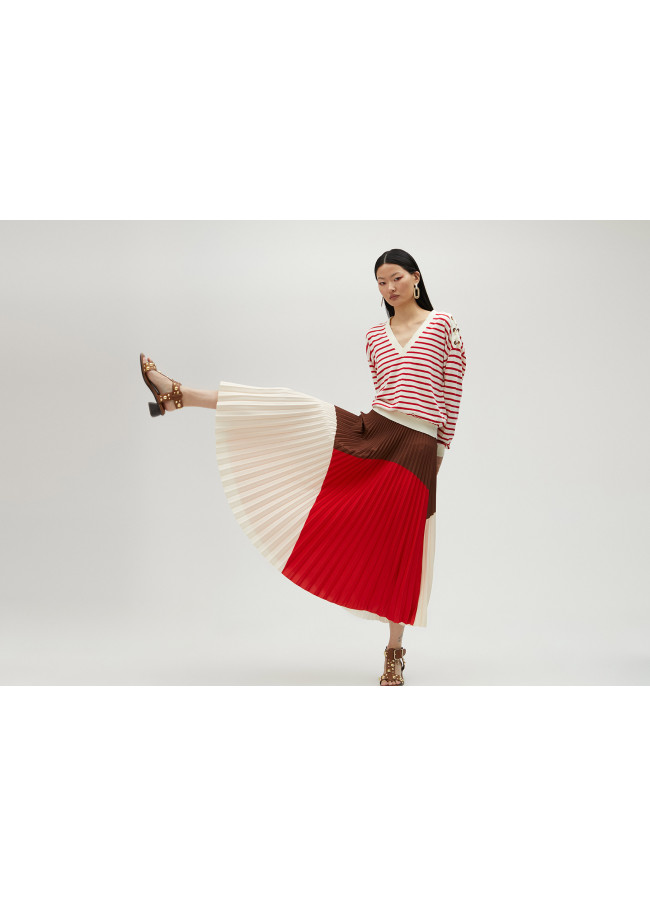 Three-tone pleated skirt
