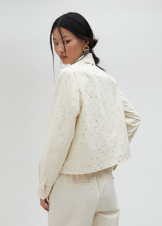 Denim jacket with rhinestone detail