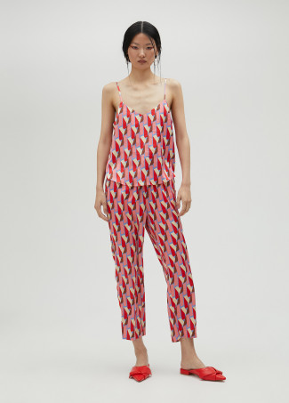 Top rendilhado estampado de logótipo