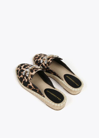 Flache Espadrilles mit Animal Print und Strass