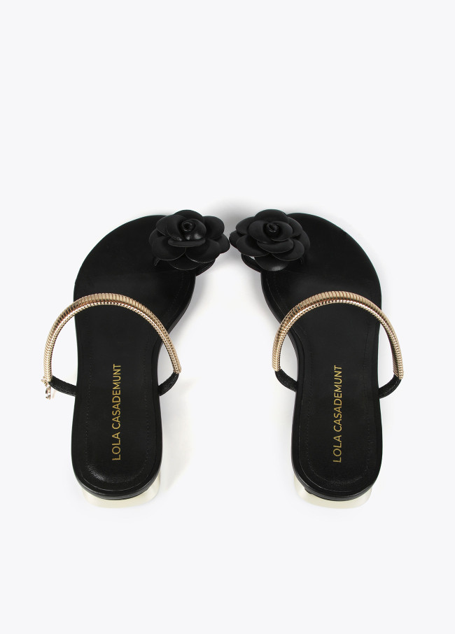 Sandals with flower detail and metal strap