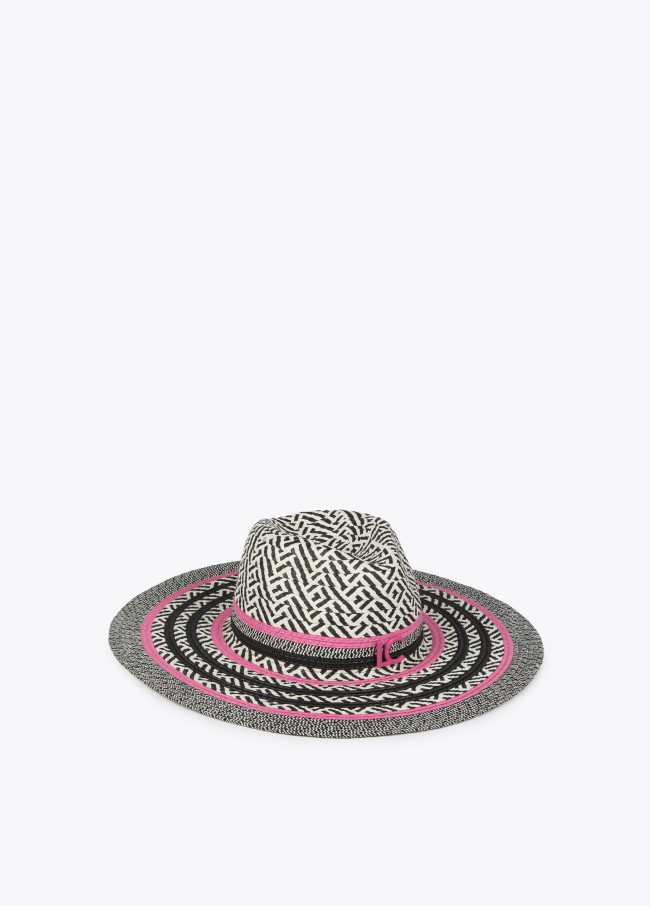 Multicoloured raffia-effect floppy hat