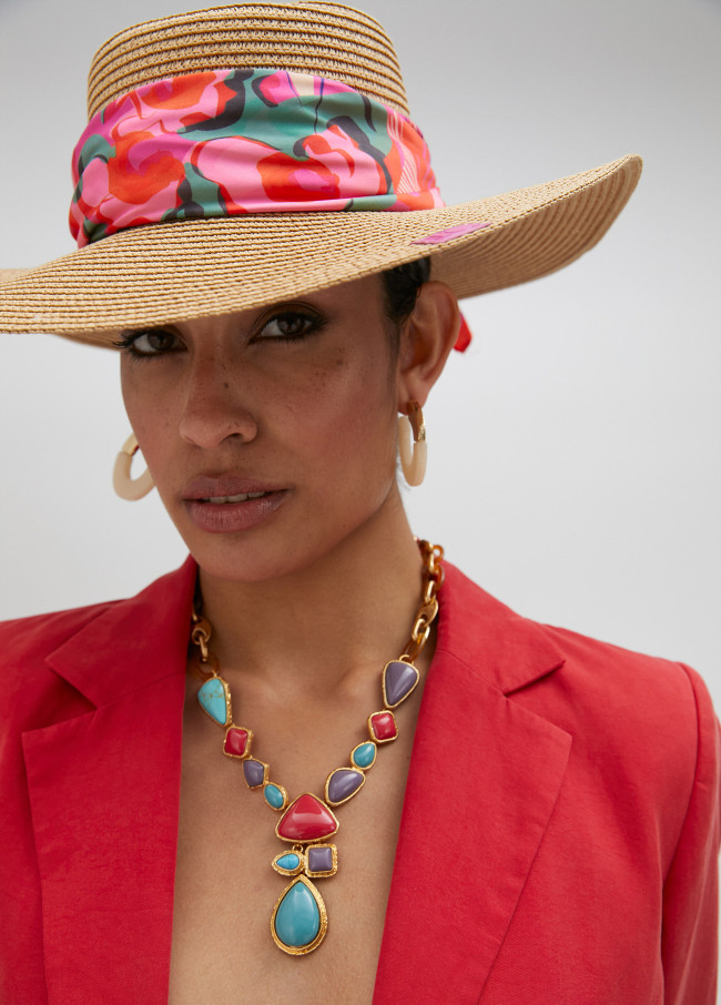 Raffia-effect hat with bow