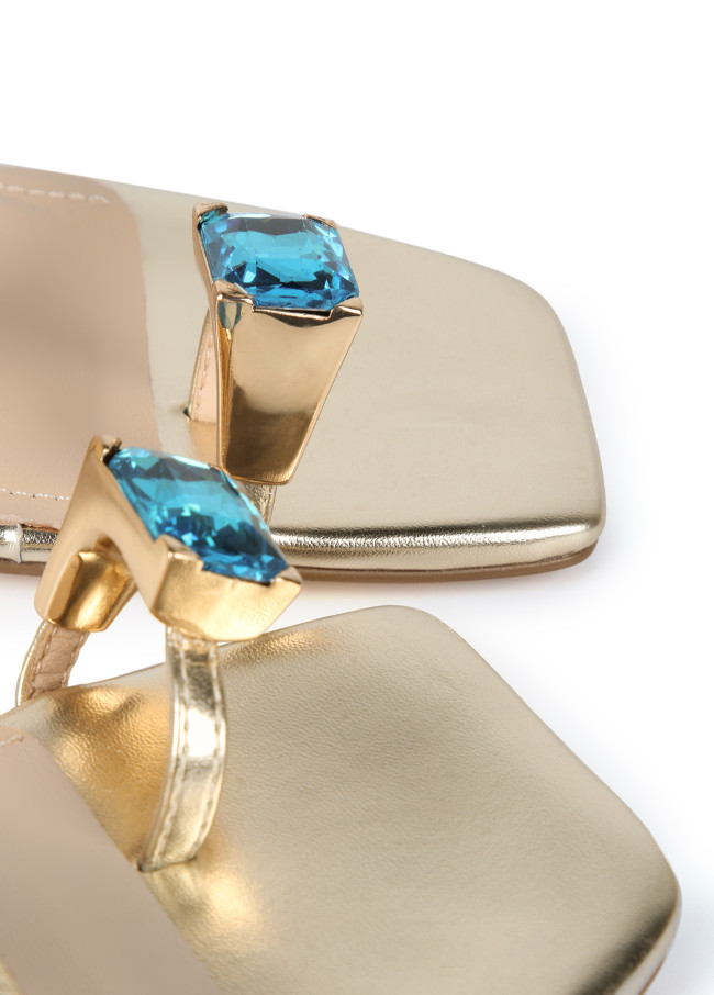 Metallic sandals with rhinestone ring detail