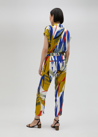 Pantaloni jogger satinati stampa tropicale