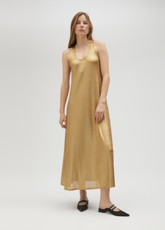 Vestido dourado comprido de alças