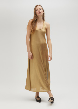 Robe longue dorée à bretelles