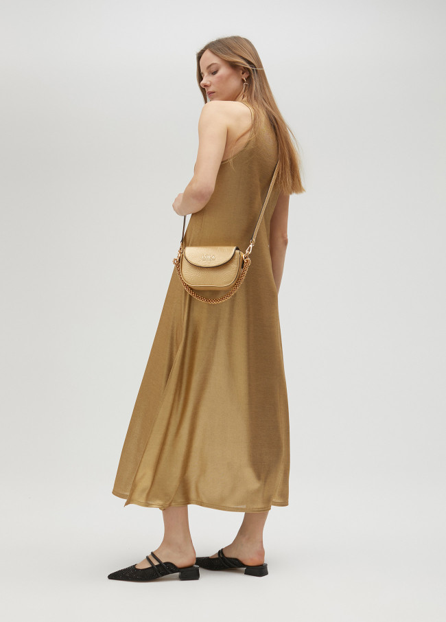 Long gold strappy dress