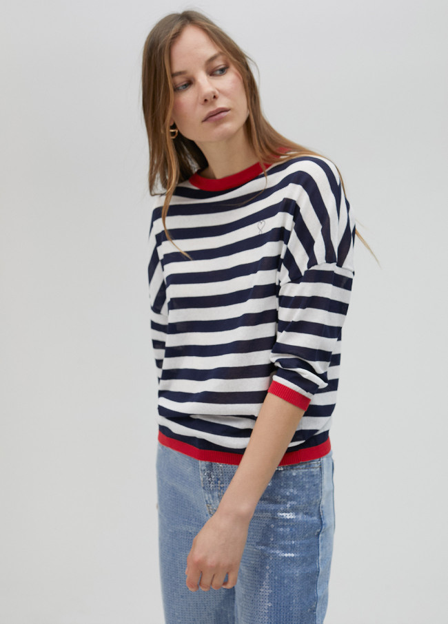 Camisola fina às riscas bicolor