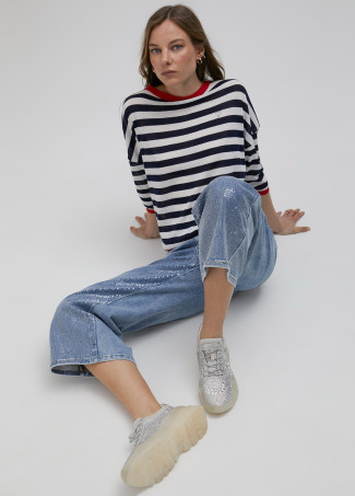 Two-tone striped fine sweater
