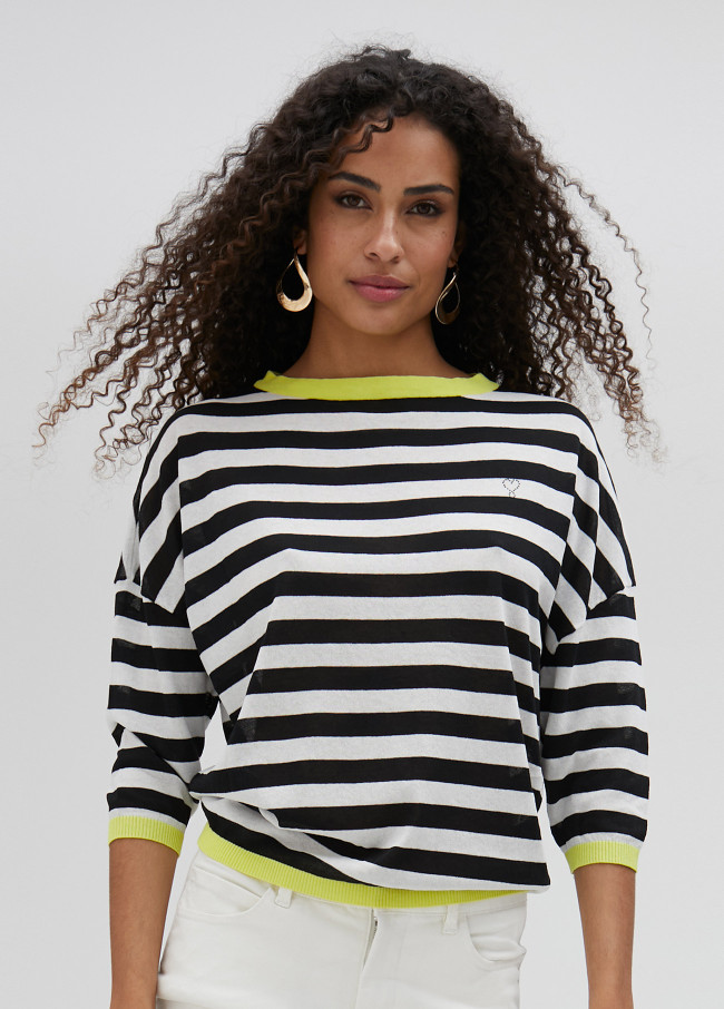 Two-tone striped fine sweater