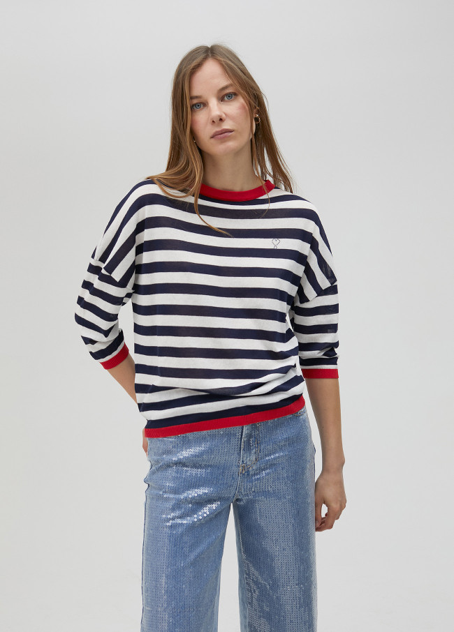 Two-tone striped fine sweater