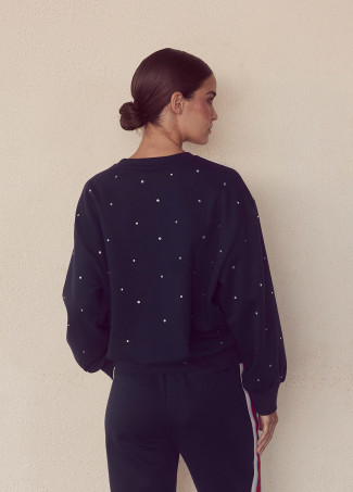 Sudadera con cinta deportiva y strass