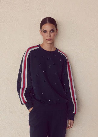 Felpa con nastro sportivo e strass