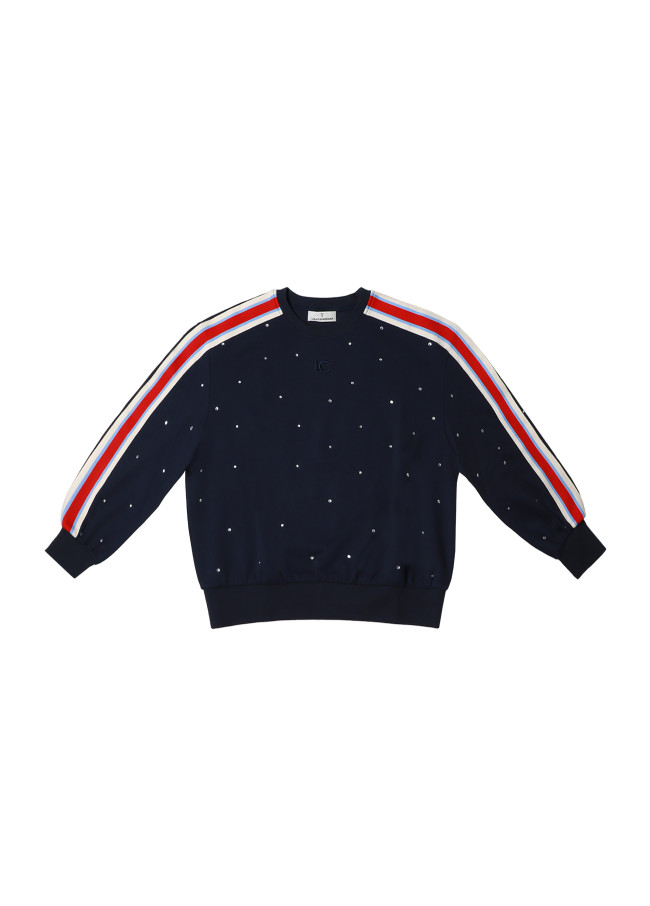 Sudadera con cinta deportiva y strass