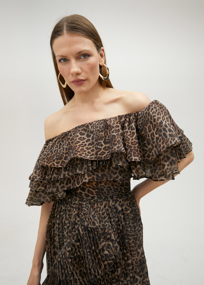 Volant-Top mit Animal Print