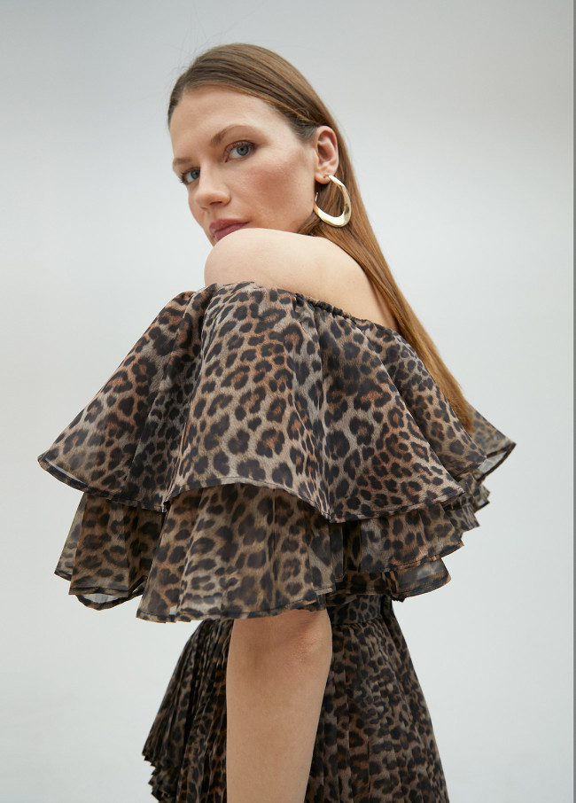 Volant-Top mit Animal Print