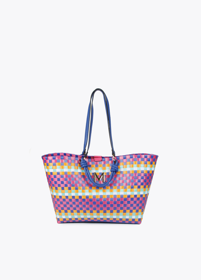 Mala tote grande entrançada multicolor