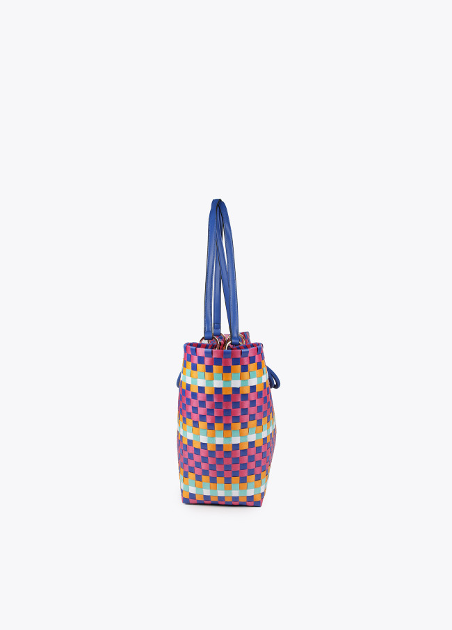 Mala tote grande entrançada multicolor