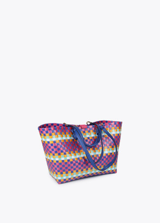 Mala tote grande entrançada multicolor