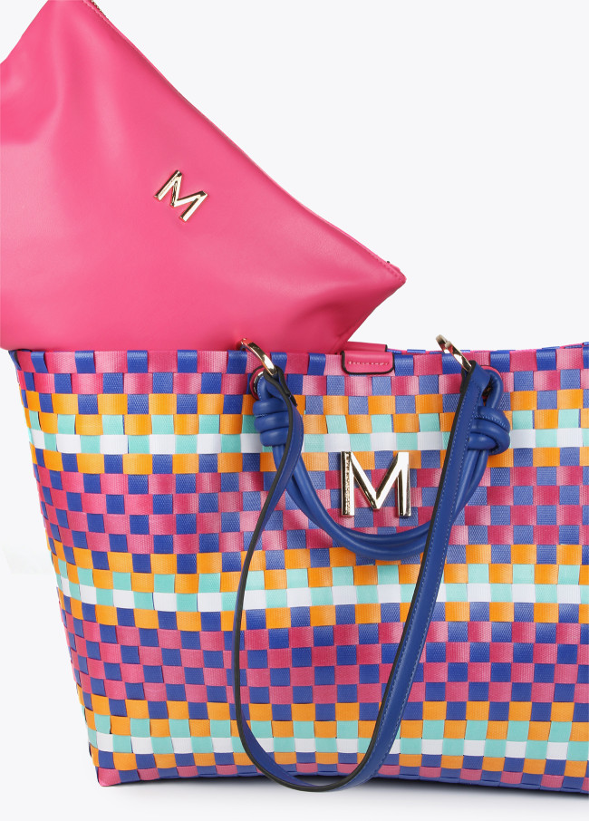 Borsa a cesta grande intrecciata multicolore