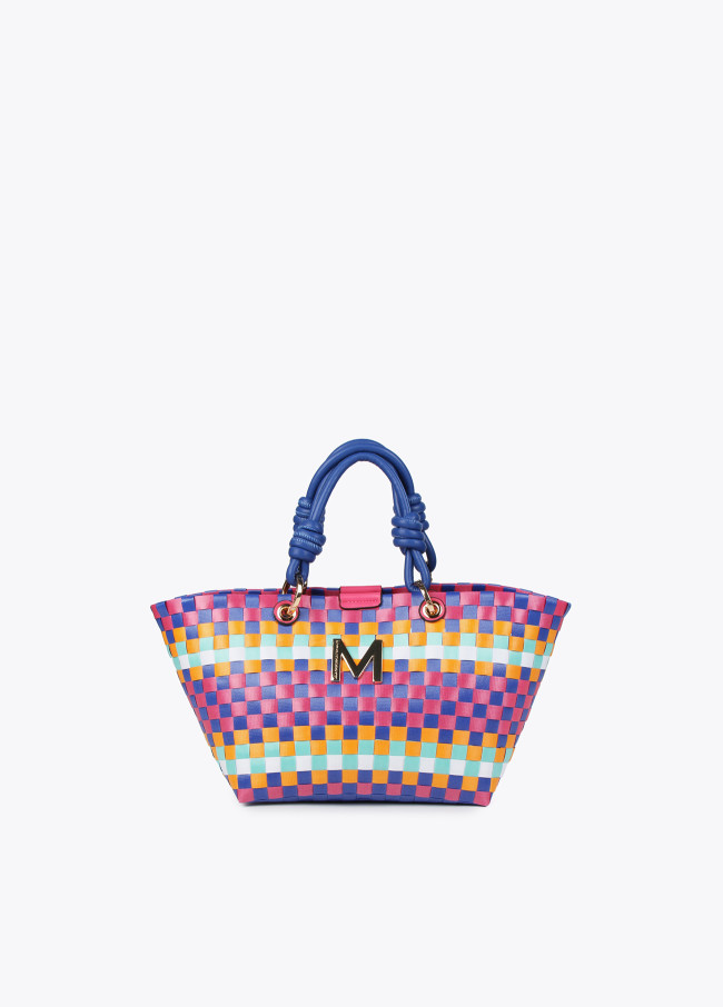 Mala tote pequena entrançada multicolor