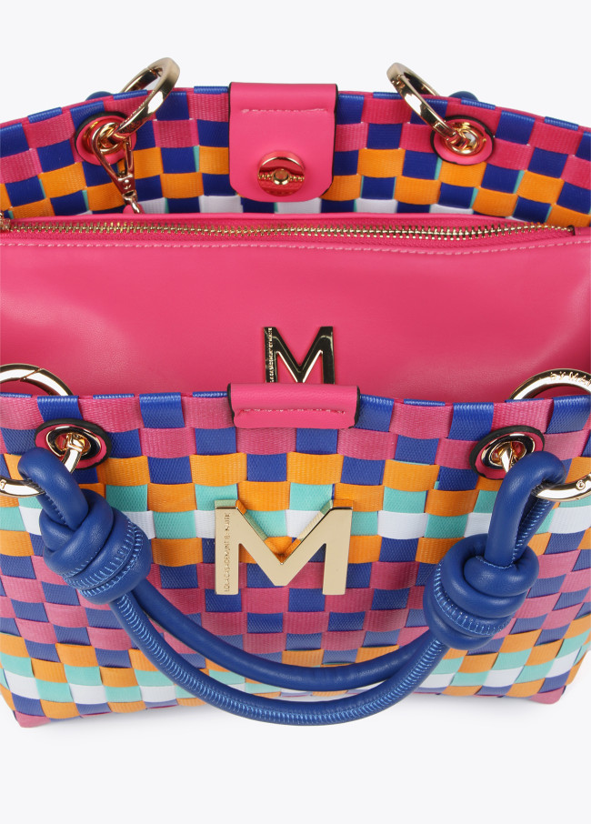 Mala tote pequena entrançada multicolor