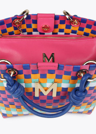 Borsa a cesta piccola intrecciata multicolore
