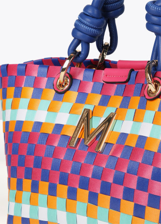 Borsa a cesta piccola intrecciata multicolore