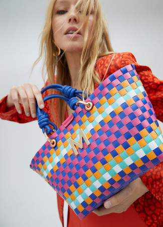 Borsa a cesta piccola intrecciata multicolore