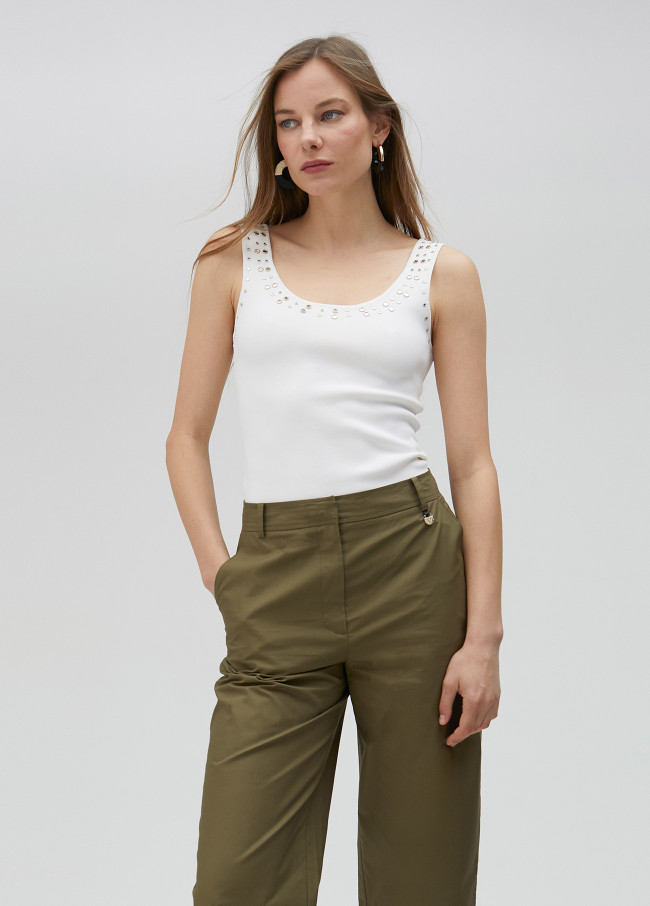 Pantalon popeline revers dans le bas