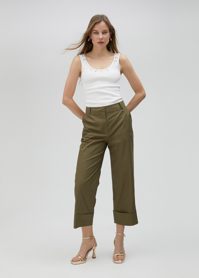 Poplin trousers with turn-ups