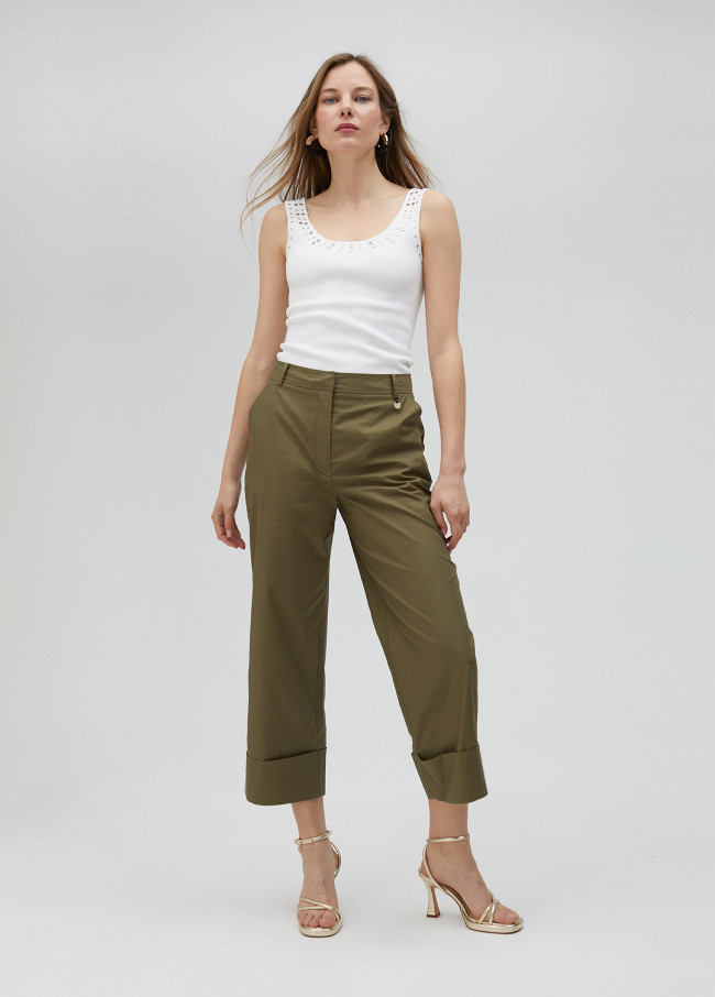 Poplin trousers with turn-ups