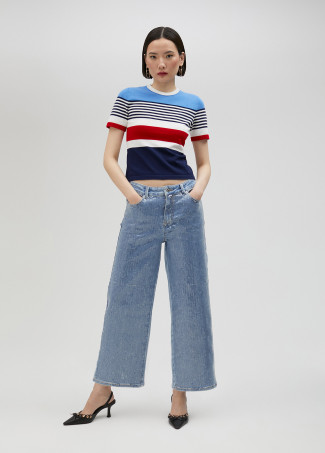 Multicoloured knit sweater with short sleeves